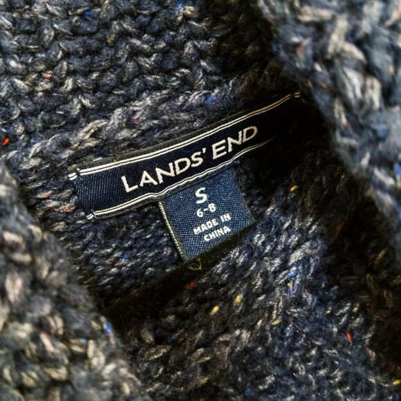 Land's End Cozy-Lofty Cable Turtleneck Sweater Navy Wool Blend Womens Size Small - Picture 5 of 7